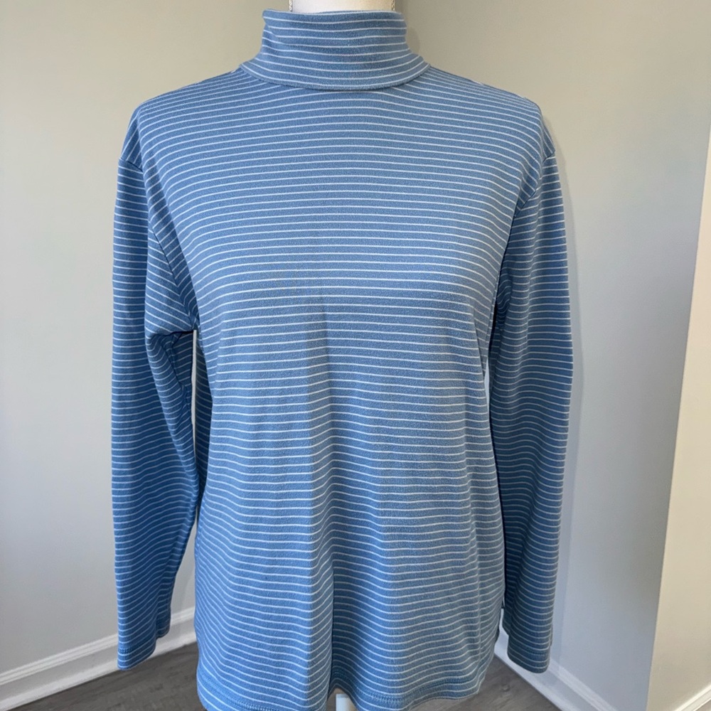 Liz Claiborne Lizwear‎ Womens L Blue Striped Turtleneck 100% Cotton Top